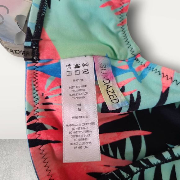 NWT Sundazed Ariel Halter Multicolor Floral Tropical Wrap Bikini Top Mesh Size M - Picture 9 of 12